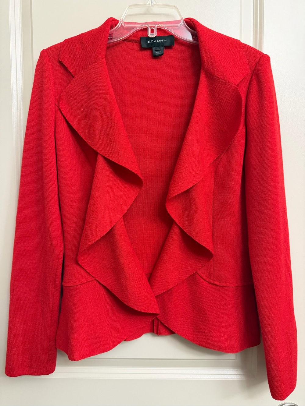 St. John Vibrant Red Ruffle-Front Knit Blazer
